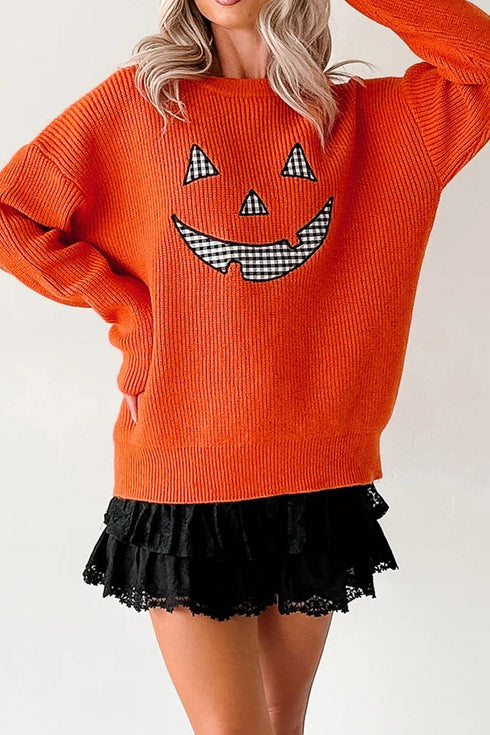Applique Graphic Drop Shoulder Round Neck Long Sleeve Sweater