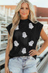 Glitter Ghost Print High Neck Graphic Tank Top