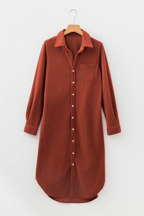 Long Sleeve Button Down Corduroy Midi Dress