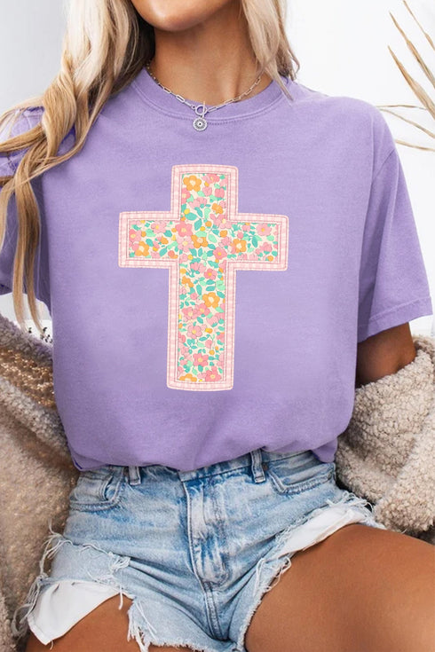 Floral Cross Christian Easter Casual Graphic Tee