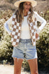 Casual Checkered Print Fleece Sherpa Collared Vest