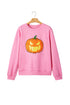 Embroidered Pumpkin Face Long Sleeve Round Neck Sweatshirt