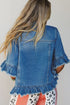 Half Sleeve Ruffle Hem Raw Edge Western Denim Jacket