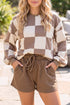 Checkerboard Plaid Long Sleeve Coordinated Two Piece Short Set