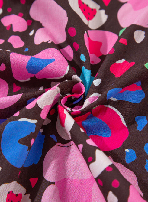 Abstract Pattern Collared Tiered Puff Sleeve Mini Dress