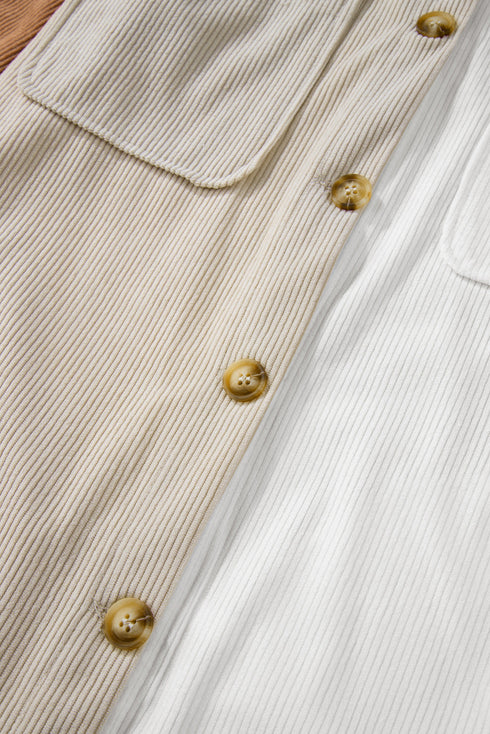 Casual Loose Fit Paneled Corduroy Shirt Jacket