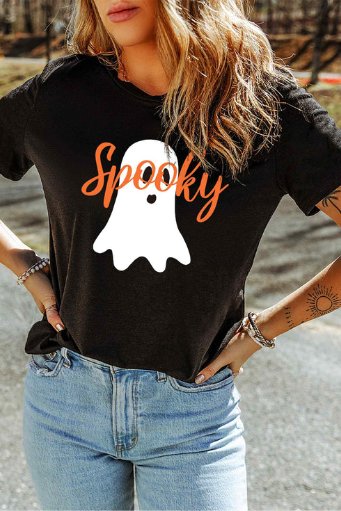 Polyester Cotton Blend Ghost Print Graphic Tee