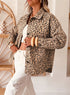 Leopard Print Collar Long Sleeve Patch Pocket Shift Denim Jacket