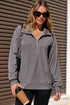 Waffle Textured Collar Half Zip Pocketed Drop Shoulder Sweatshirt