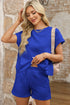 Solid Textured Short Sleeve Active Two Piece Short Set