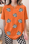 Sequin Pumpkin Print Round Neck Short Sleeve Tee