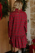 Plaid Long Sleeve Decorated Shift Silhouette Mini Dress