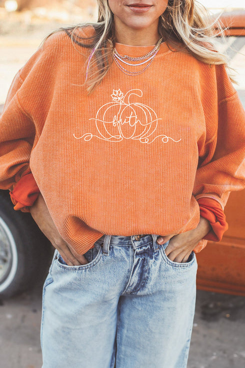 Pure Polyester Embroidered Pumpkin Faith Graphic Sweatshirt
