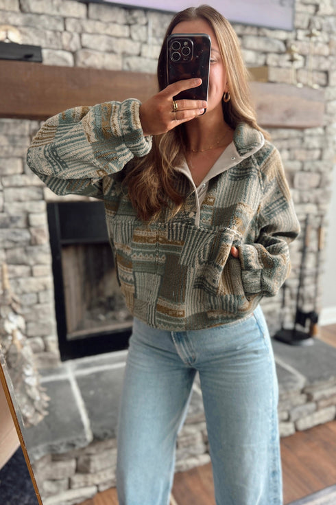 Western Print Fleece Pullover Long Sleeve Fit Sweatshirt