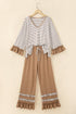 Striped Ruffle Sleeve V Neck Drawstring Pant Set