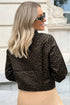 Pu Leather Leopard Print Collar Metal Placket Jacket
