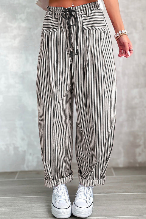 Southern Belle Striped Drawstring Loose Denim Pants