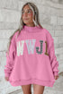 WWJD Mixed Pattern Mock Neck Embroidered Patch Sweatshirt