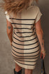 Striped Ribbed Knit Half Zip Mini Dress