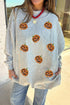 Sequined Spooky Pumpkin Graphic Exposed Seam Mock Neck Sweatshirt