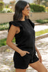 Textured Ruffle Sleeve Drawstring Waist Solid Short Set