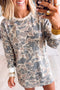 Botanical Camo Print Long Sleeve Pocket Mini Dress