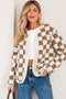 Checkered Print Chunky Sherpa Fleece Button Front Jacket