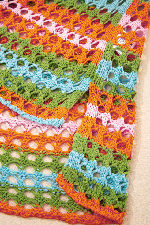 Long Sleeve Striped Open Knit Boho Crochet Top