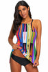 High Neck Geometric Print Halter Tankini Top
