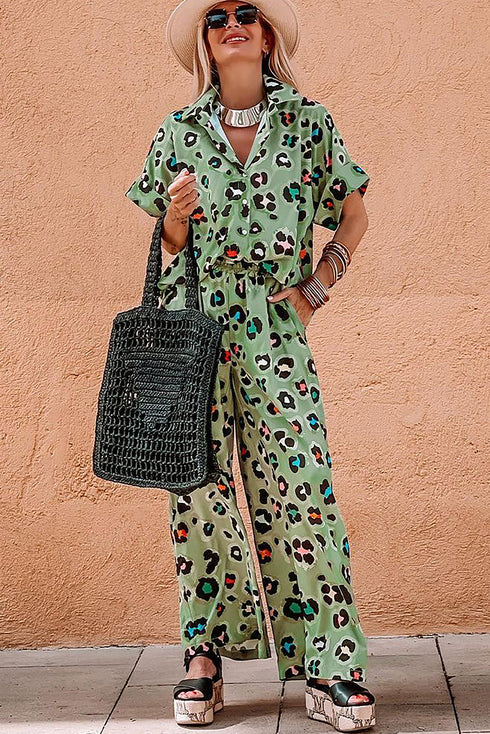Exclusive Western Leopard Print Wide Leg Pant Sets
