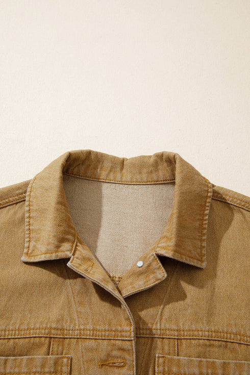 Metal Button Front Long Sleeve Collar Denim Jacket