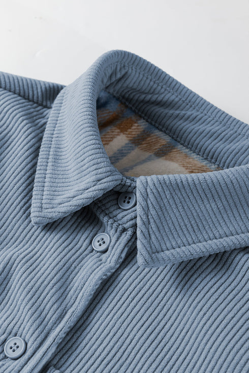 Reversible Casual Corduroy Button Up Plaid Shacket