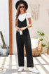 Solid Casual Adjustable Spaghetti Strap Straight Leg Jumpsuit