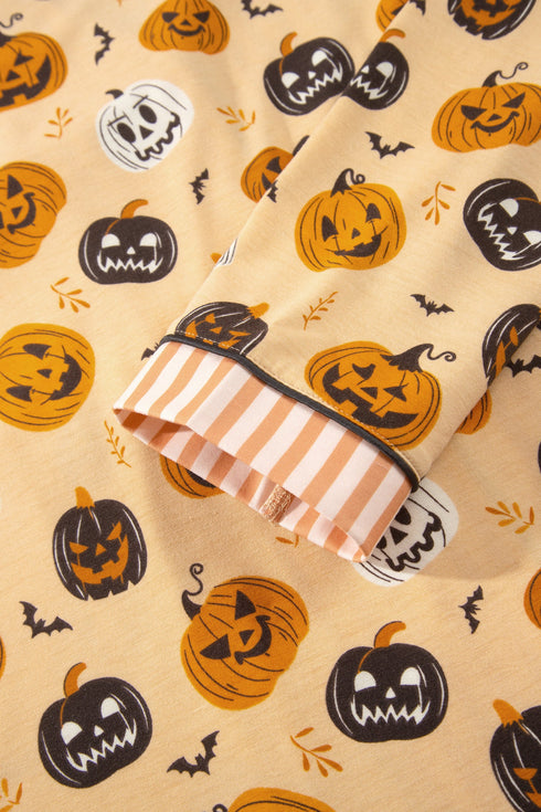 Pumpkin Print Two Piece Long Sleeve Lounge Set