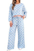 Polka Dot Trimmed Long Sleeve Drawstring Pant Set