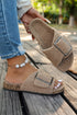 Sherpa Suede Metal Buckle Crossed Band Slipper