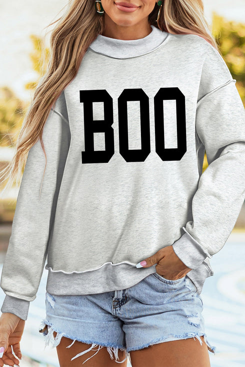 Reversible Boo Slogan Ghost Print Mock Neck Sweatshirt