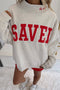 Saved By Grace Embroidered Letter Graphic Mock Neck Sweatshirt