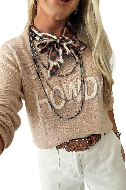 Howdy Letter Embroidered Crew Neck Relaxed Sweater