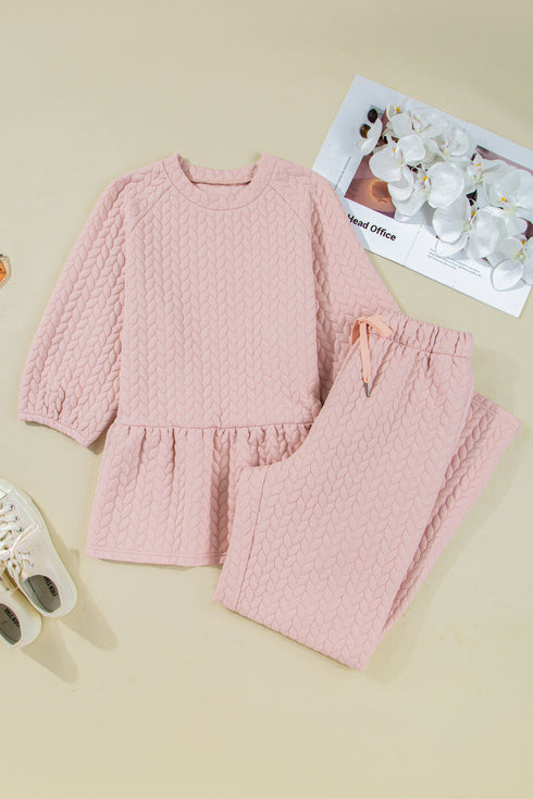 Braided Textured Ruffle Hem Wide Leg Pant Set