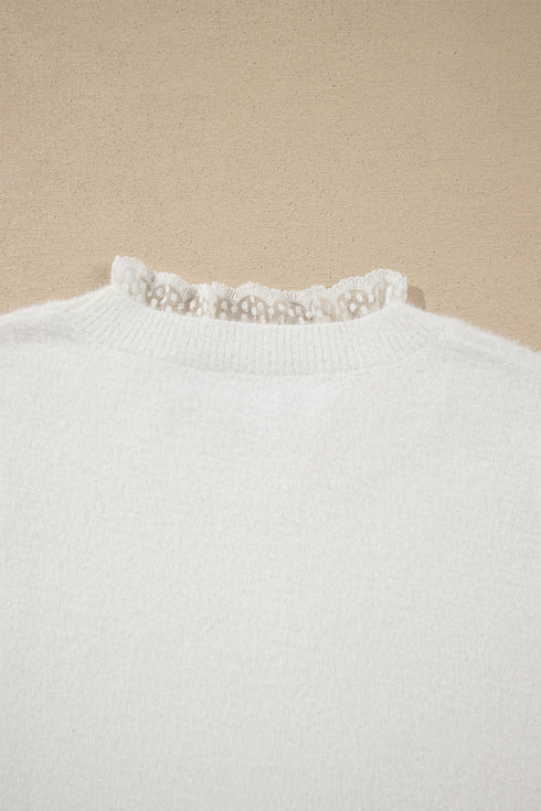 Lace Trim Neck Cuff Patchwork Long Sleeve Pullover Sweater