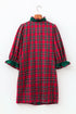 Plaid Ruffle Cuff Button Front Pocket Mini Dress