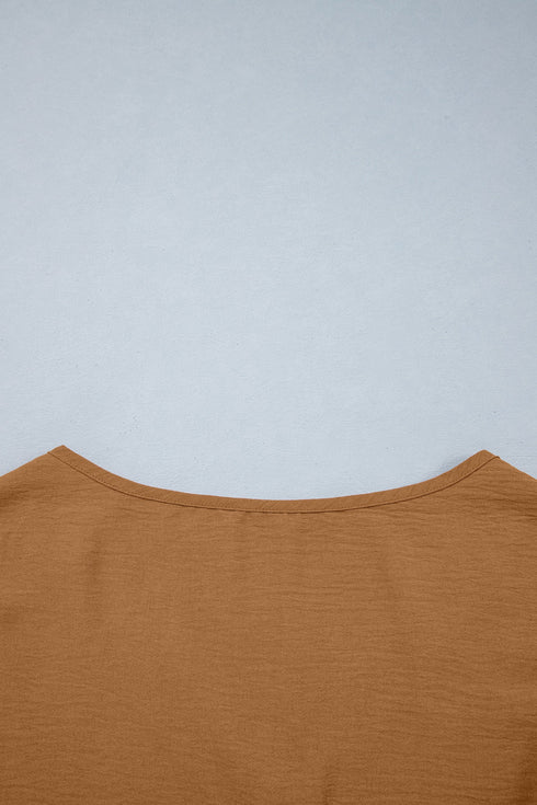 V Neck Glitter Trim Patchwork Button Front Blouse