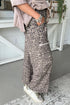 Leopard Print Raw Edge Drawstring Wide Leg Pants
