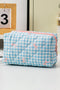 Playful Bow Print Quilted Zipper Makeup Bag