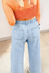 Beaded Side Slit Frayed Pocketed Wide Leg Jeans