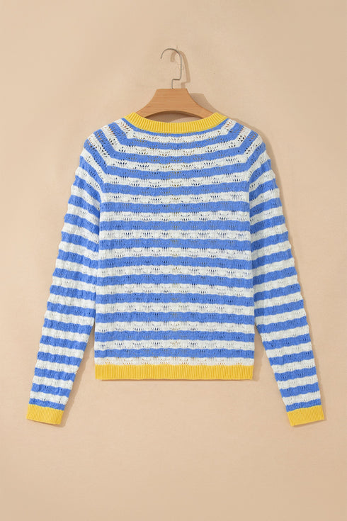 Striped Button Front Long Sleeve Loose Fit Knit Cardigan