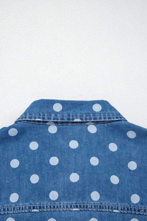 Polka Dot Long Sleeve Collar Shift Tunic Denim Jacket