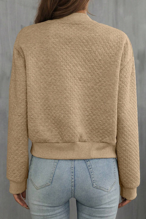 Geometric Textured Pattern Baseball Collar Jacket