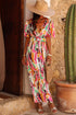 Abstract Print Flutter Sleeve V Neck Maxi Dress
